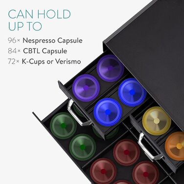 Організатор для капсул Navaris - 96 Nespresso капсул, 4 висувні ящики, чорний колір