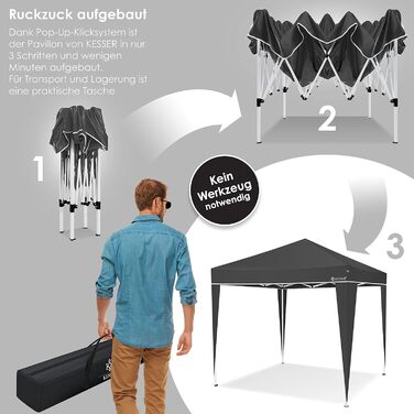 KESSER® Gazebo 3x3m | Includes Bag | Pop-Up Click System | Waterproof | UV Protection 50+ | Folding Gazebo | Garden Gazebo | Garden Tent | Party Tent | Metal Braces | Anthracite
