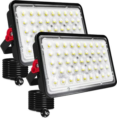 LED Floodlights 100W, 2 Pack LED Floodlights Outdoor with Plug 10000LM Outdoor Spotlights 6500K Cool White LED Projectors IP66 Waterproof LED Floodlights for Warehouse Garden Garage Yard