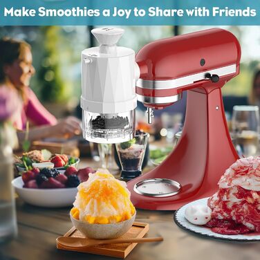 Ice Shaver Attachment for KitchenAid Stand Mixer, easy to assemble, ice shaver with 8 ice molds, slushy maker for KitchenAid accessories with interchangeable coarse and fine blades