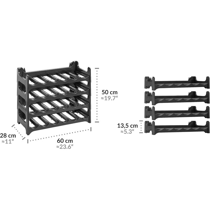 Bottle Rack - Modular, stackable design for 36 bottles, wine rack anthracite (4 modules for 24 bottles)