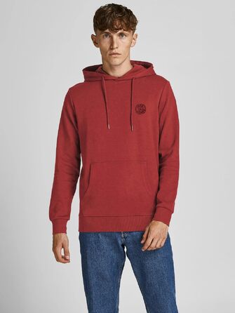 Чоловіча толстовка-худі з капюшоном JACK & JONES Jjebasic ogo Sweat Hood Noos, червона (Red Dahlia), розмір XS