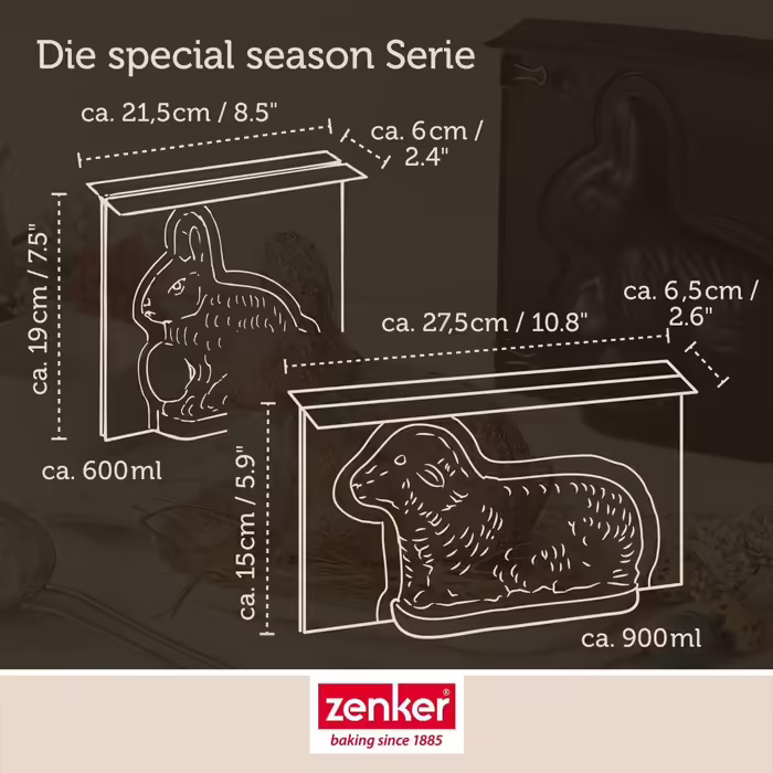 Форми для випікання Zenker «Великодній баранчик і заєць» 3D, 900 і 600 мл – форми для пасхального кексу, декор для Великодня