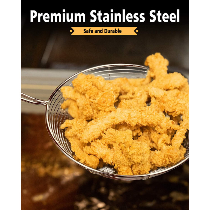 Набір сит-шумовок для кухні, 3 шт. з нержавіючої сталі, 19.5/17.5/13.5 см, з довгим руків'ям, для приготування та смаження, підходить для миття в посудомийній машині