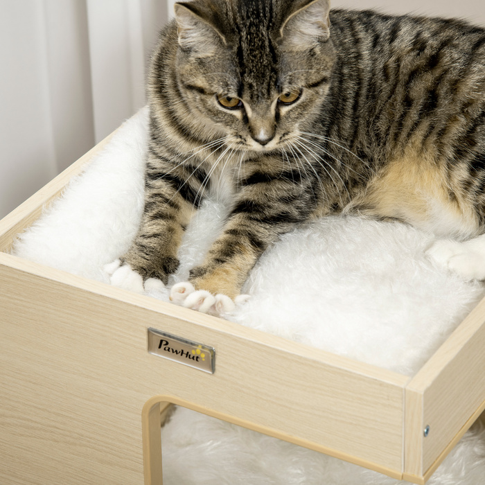 PawHut Будиночок для котів PawHut, 3-ярусний котячий шафка, закритий котячий будинок для дому з подушкою та іграшками з дуба, 34x34x60 см для любителів котів
