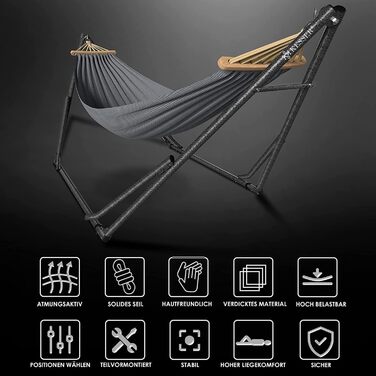 KESSER® Hammock Vill with Metal Stand, Foldable and Adjustable, Stable Frame, Indoor & Outdoor Use, Includes Carry Bag + Sack, Hanging Chair, Hammock Stand, Camping, Garden, Pool, Balcony, Terrace (Gray)