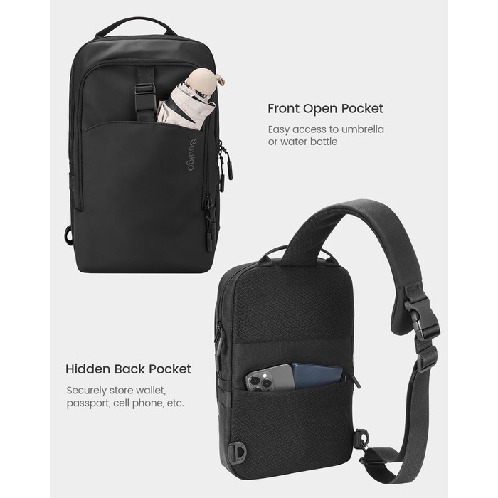 Чоловіча та жіноча сумка через плече Soulgo EDC, компактна, водонепроникна, для планшету 11 дюймів (iPad), чорна