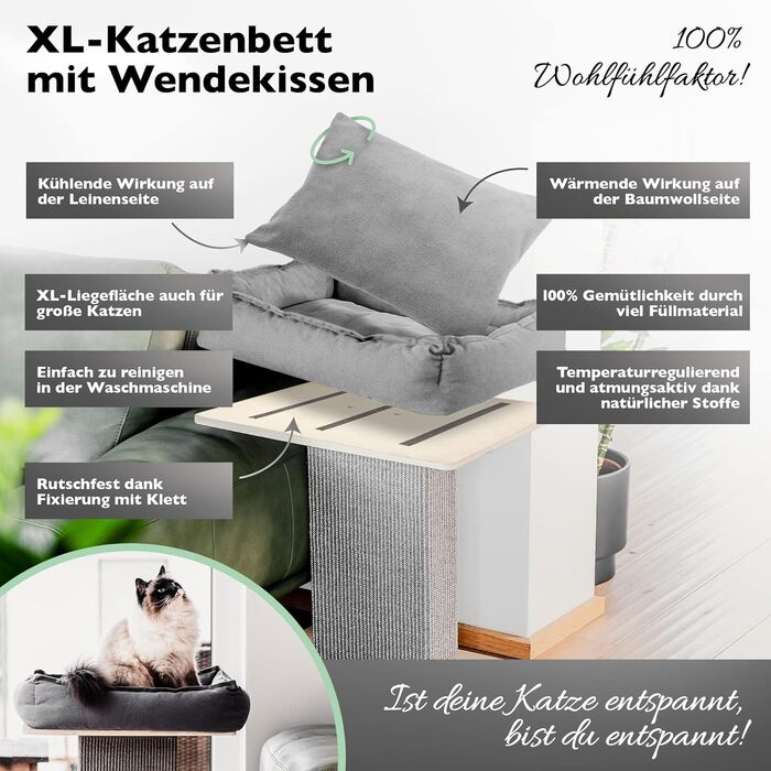 Nemmy Premium Cat Tree Small Beige | Stable Scratching Post Extra Wide | Cat Bed with Cushion | Cat Tree for Large Cats | Modern Wood Natural | Scratching Post | Scratching Post (Birch/Dark Grey)
