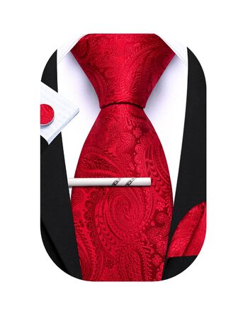Краватка з шовковим візерунком пейслі, нагрудна хустинка та запонки, комплект 3 шт. Barry.Wang, червоний колір, для урочистих подій та весілля