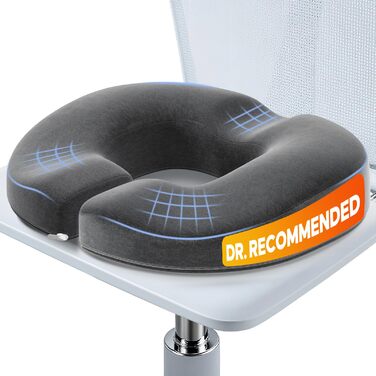 Ортопедична подушка для сидіння Benazcap Donut - для офісних крісел, авто та інвалідних візків. З memory foam для геморою, ішіасу, вагітності та після пологів (сіра)