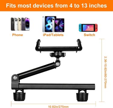 Тримач для планшета VINATO в авто, кріплення на підголівник, 360° обертання, для пристроїв 4-13 дюймів, чорний