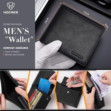 HOCRES Men's Wallets Multi-Functional RFID Blocking Leather Slim Wallet with 15 Card Slots, 2 Bill Compartments, and 2 ID Windows Minimalist Wallets for Men with Gift Box