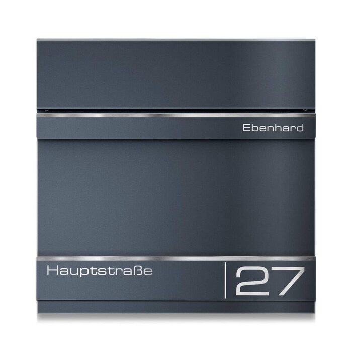 Поштова скринька Metzler Hermann Anthrazit RAL 7016 з газетницею та номерним знаком – персоналізована лазерним гравіюванням. Сучасна водонепроникна та антикорозійна поштова скринька