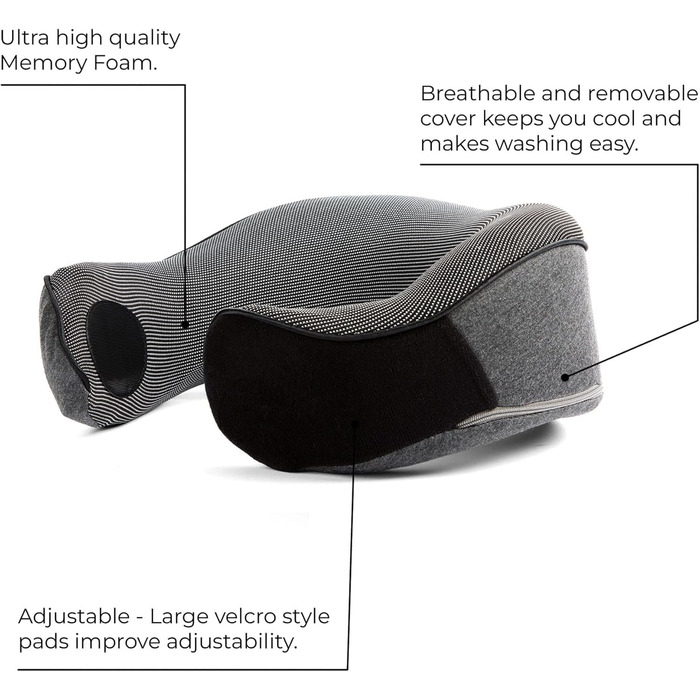 Подушка для шиї у літак, з Memory Foam, для дорослих, регульована, компактна, ергономічна – сірий графіт