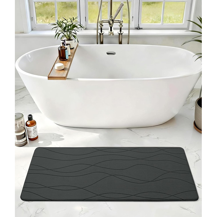 Килимок для ванної кімнати chakme з ефектом пам'яті (Memory Foam), протиковзкий та вологопоглинаючий, 60x150 см, темно-сірий