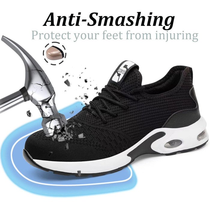 Чоловічі робочі черевики / взуття: легкі, дихаючі, з металевим підноском, чорні (39 EU)