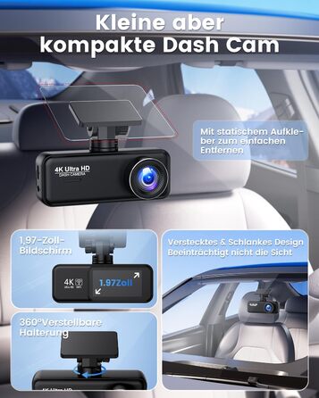 Відеореєстратор SIGRILL Dashcam Auto 4K+1080P з Wi-Fi, двоканальний, з карткою 64GB, нічне бачення, паркувальний режим, G-сенсор, запис по колу, підтримка до 256GB