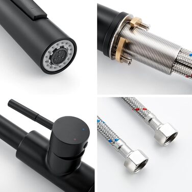 Змішувач кухонний Lonheo з висувною лійкою, високий поворотний кран для кухні з нержавіючої сталі, двофункціональний, для мийки, матовий чорний