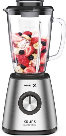 Krups KB439D Blendforce 2 Blender | 800 Watt | 5 Speeds | Pulse Function | 1.75 Liter Tritan Glass Container (Usable Volume: 1.25 Liters) | Shatterproof | Ice Crusher | Stainless Steel