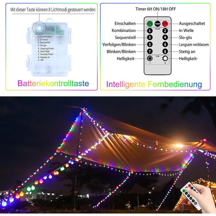 Ланцюжок прикрас RJEDL з 100 LED кулями, 12 м, IP67, з пультом, для декору балкона, вечірки, саду (тепле біле світло)
