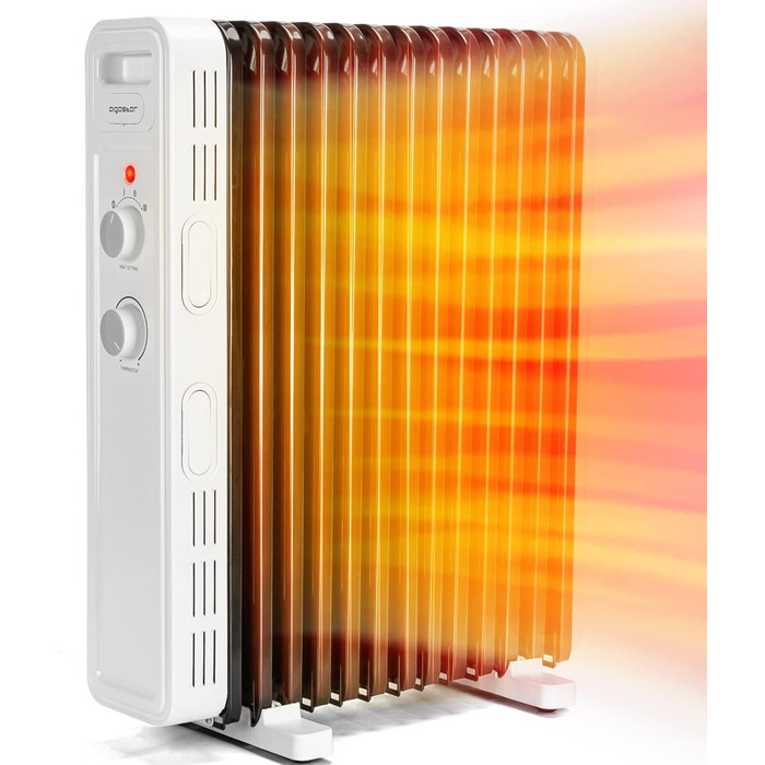 Електричний масляний радіатор Aigostar 2500W з термостатом, 13 ребер, 30м², 3 режими, захист від перекидання та перегріву