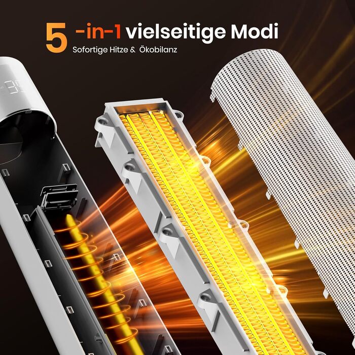 Електричний обігрівач PTC 2000W з термостатом та дистанційним керуванням, тихий, з осциляцією 70°, таймером 12h, захистом від перегріву та нахилу, чорний, 1 шт. (74 см, сріблястий)