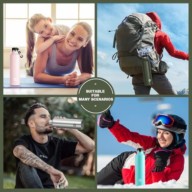 FEIJIAN FJbottle 316 Stainless Steel Vacuum Insulated Water Bottle 750ml/1000ml with Carabiner, BPA-Free Bottles, Leak-Proof Sports Bottle for Sports, Work, and Travel (1000 ml, Dark Green)