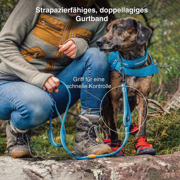Поводок для собак Kurgo RSG з швидкою застібкою та світловідбиваючими смугами, зменшує тиск на шию, блакитний/сірий, універсальний розмір