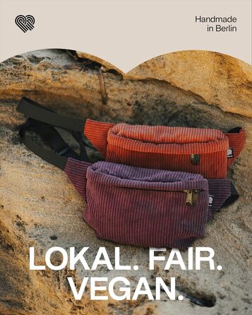 Чоловіча та жіноча поясна сумка PP-Berlin з корду, ручної роботи, веганська, 3 відділення, виготовлена в Німеччині, для повсякденного використання та відпочинку, можна носити як через плече (Окре)