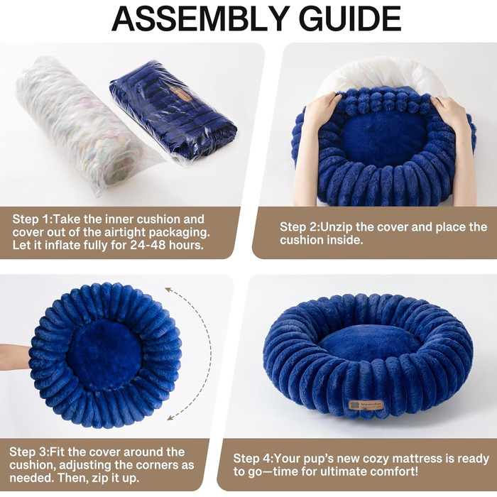 Кругле лежанка для собак MEWOOFUN, м'яке та зручне, 76x76x20 см, Marineblau (Темно-синій)