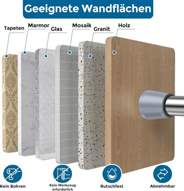 Штанга для штор без свердління AIZESI, 70-120 см, телескопічна, діаметр 22 мм, срібна