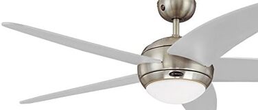 Стеляний вентилятор Bendan 72220 з підсвічуванням та 5 лопатями, діаметр 132 см, хром, опалесцентне скло