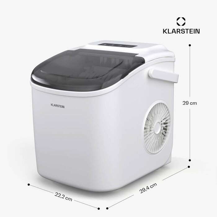 Klarstein Ice Maker - 12kg/24h, 2 sizes, 1.3L water tank, LED displays, transparent lid, portable, ice cube maker for parties/garden events