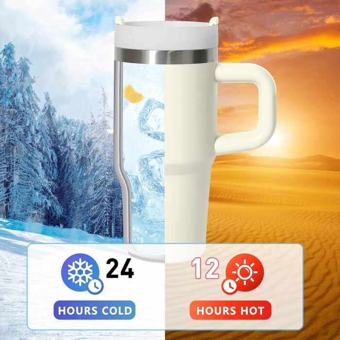 Термокружка ZAKVOP 410мл з трубочкою, кришкою та ручкою | Термоізольована кружка для кави та напоїв на виніс