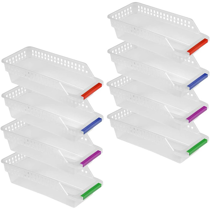 E-Senior Refrigerator Organizer, Refrigerator Drawers, Stackable Refrigerator Organizer for Freezer, Kitchen, Countertops, Cabinets (Random Color) (8 Pieces)