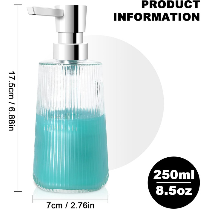 Набір дозаторів для мила з прозорого скла та чорного пластику, 250 мл (3 шт.)