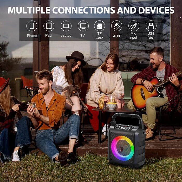 Караоке машина HWWR з 2 бездротовими мікрофонами, Bluetooth колонкою, PA-системою для дому та вечірок. Підтримка TF/USB, AUX, чорний колір