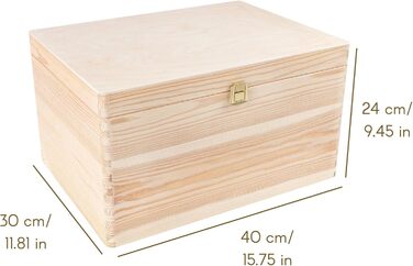 Велика дерев'яна коробка з кришкою та замком Creative Deco XXL 40x30x24 см, скриня для зберігання, органайзер для документів, іграшок, інструментів, натуральне необроблене дерево