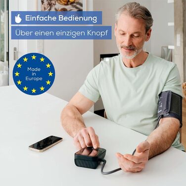 Тонометр Beurer BM 48 для вимірювання артеріального тиску на плечі, з великим дисплеєм, виявлення аритмії, зручне управління однією кнопкою та підключенням до мобільного додатку, манжета 22-42 см