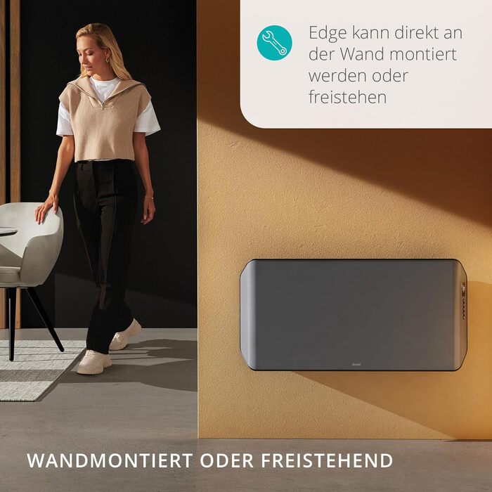 Електричний конвектор Duux Edge Smart 1500W - енергозберігаючий нагрівач для ванної кімнати, з термостатом, для приміщень до 20 м² - сірий