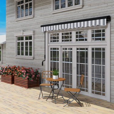 Маркіза Balkonmarkise від Outsunny, 350 x 250 x 150 см, стійка до УФ-випромінювання UV30+, з дистанційним керуванням, ручним механізмом, регульована касетна маркіза, сіра+біла | Aoso