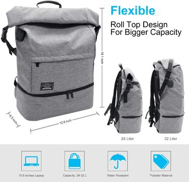 Sports Bag for Men Women, Crossbody Bag for the Gym, Travel Backpack, Gym Bag 3 in 1 Design with Shoe Compartment, Waterproof and Lightweight Gym Bag (Gray)