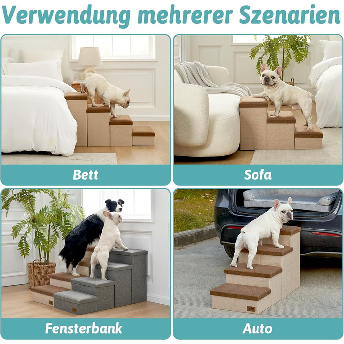 Сходинка для собак маленьких порід зі зберіганням, широка, складна для ліжка та дивану, з неслизьким дном, вологостійка (4x72x42.5 см), розмір 4x72x42.5 см (колір: коричневий, кількість: 4, розмір: 43x97x56 см)