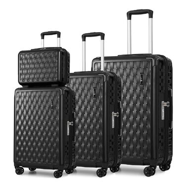 Набір валіз Sea Choice 4 шт. з жорстким корпусом, захист кутів, чорний (M-L-XL, 55/65/75 см) + косметичка, TSA-замок