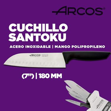Професійний набір кухонних ножів Arcos з нержавіючої сталі, 4 предмети (включаючи японський ніж Сантоку), чорна ручка