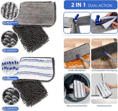 Myiosus Mop, Floor Wiper, Chenille Flat Mop with 4 Double-Sided Cleaning Pads, 127cm Mop with 360° Swivel Head, Microfiber Floor Wiper Set for Hardwood, Laminate, Tile, Includes 1 Scraper