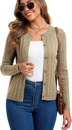 Жіночий кардиган Elegant Langarm з косами та ґудзиками, хакі, розмір XXL