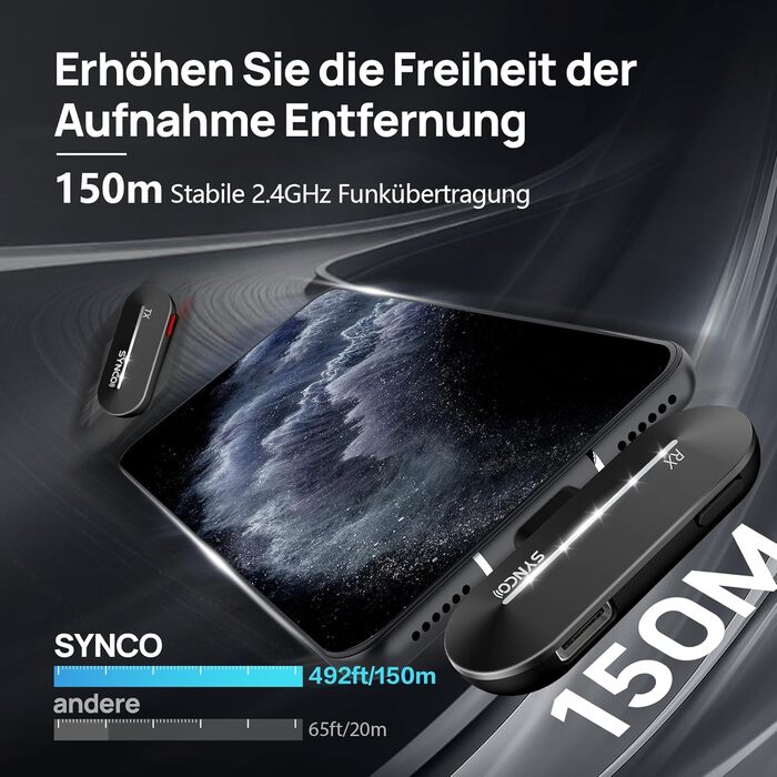 Бездротовий петличний мікрофон SYNCO P2ST для iPhone 15/16/17 та Android, USB-C з зарядним кейсом, Plug and Play, Hi-Fi якість, 2 мікрофони