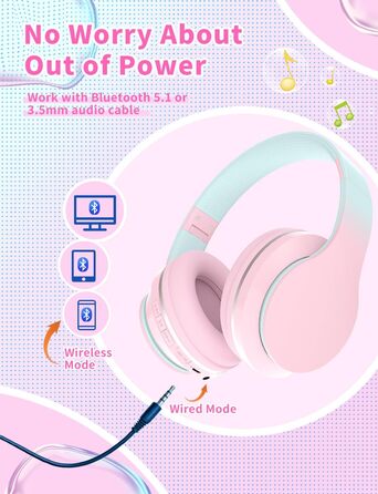 Дитячі навушники Xunpuls Bluetooth Over-Ear з мікрофоном (Рожеві)