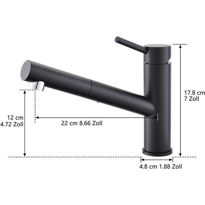 Кухонний змішувач AIMADI висувний чорний з 3-х режимним душем, 38 см шланг, однорідний змішувач для холодної та гарячої води, підходить для раковини та кухонного острова, водоспад, чорний колір